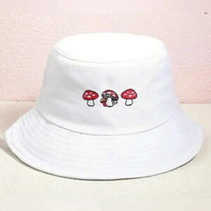 White Mushroom Cotton Bucket Hat New